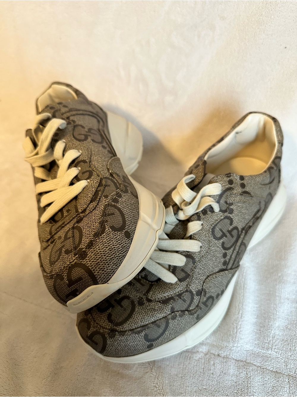 Gucci Gray Logo Canvas Low-Top Sneakers